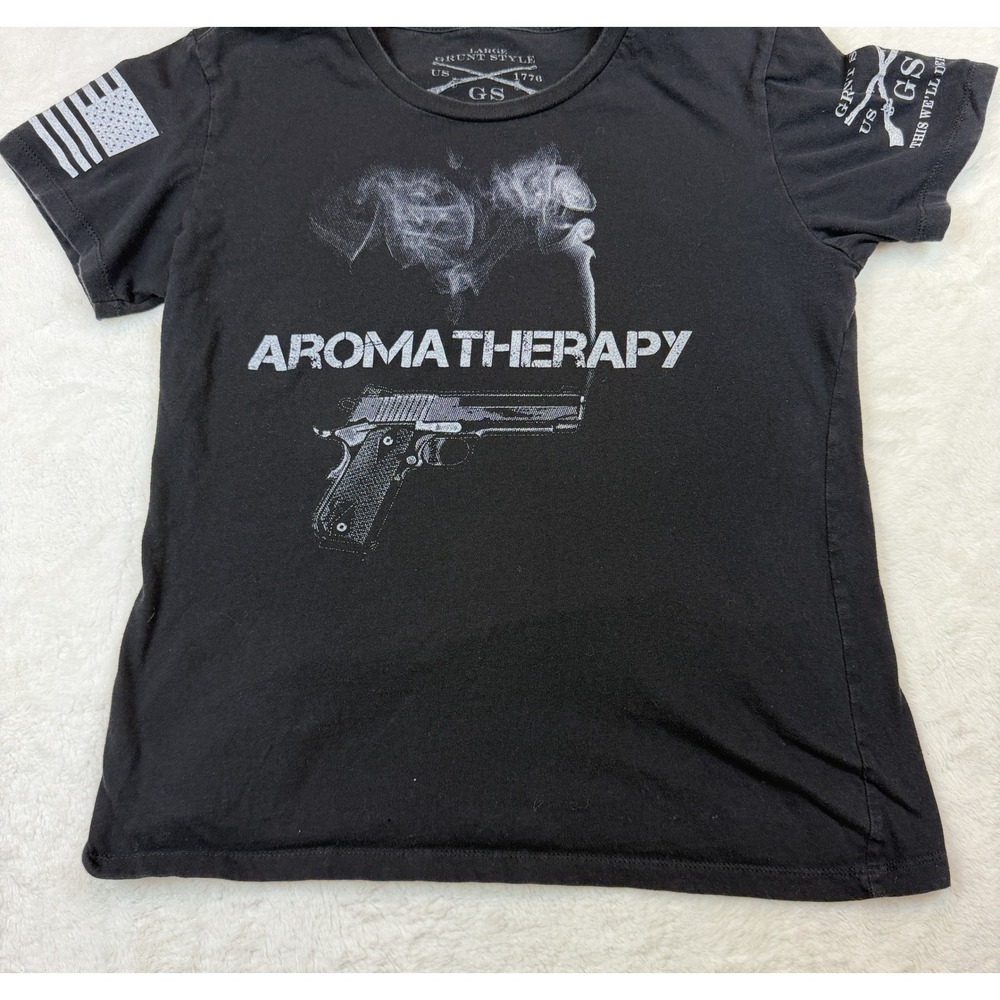 Grunt Style Womens Large Charcoal Aromatherapy Smoking Pistol Graphic T-Shirt